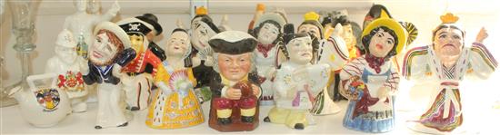 A collection of sixteen Shorter style pottery opera jugs, probably 1980s, after the Shorter & Son originals,